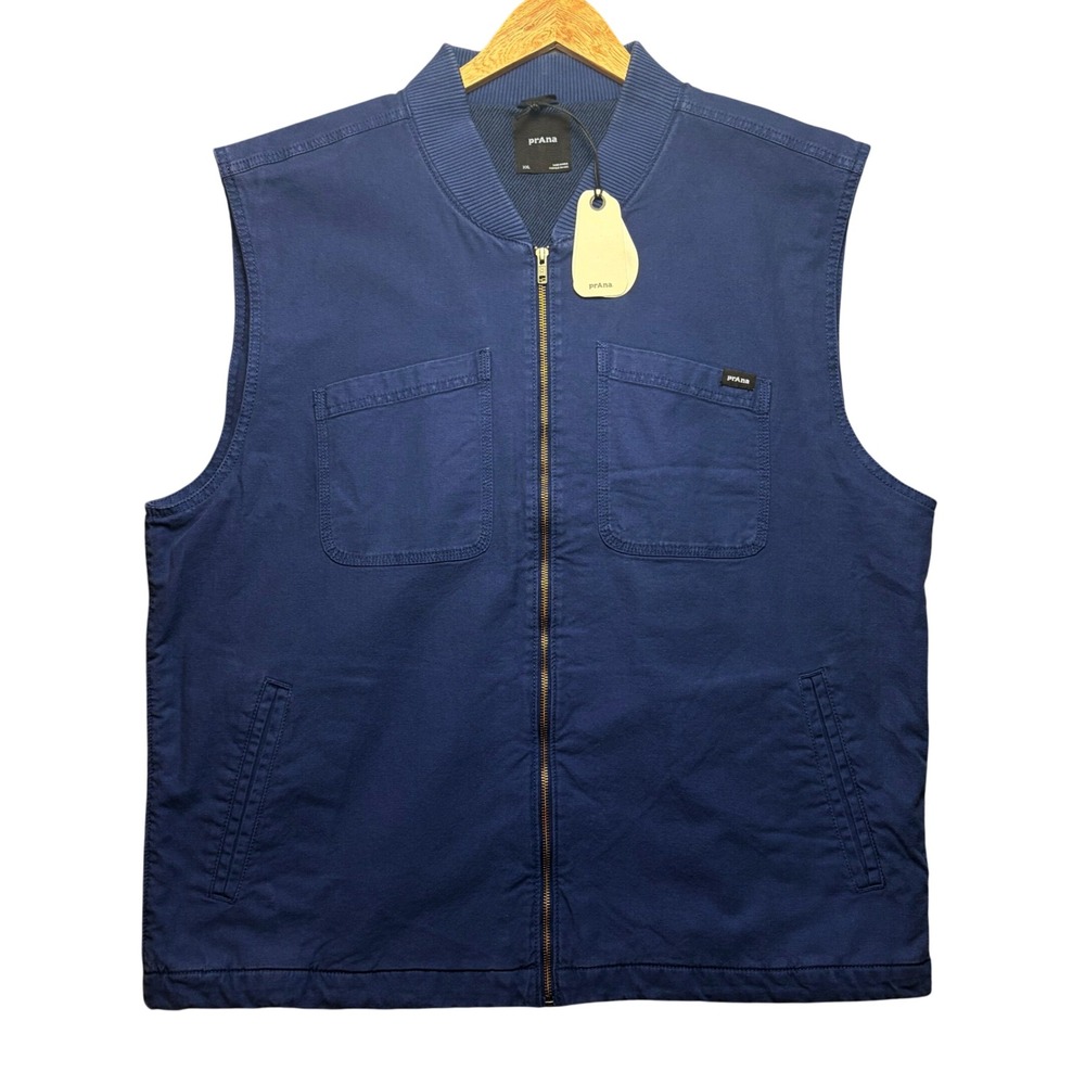 Prana Mens XXL Rock Ridge Vest Blue Standard Fit Full Zip Multi Pocket Cotton